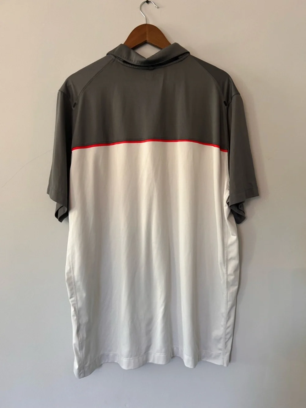 NIKE GOLF POLO SHIRT TOUR PERFORMANCE GREY/WHITE DRIFIT MESH front pocket EC XXL